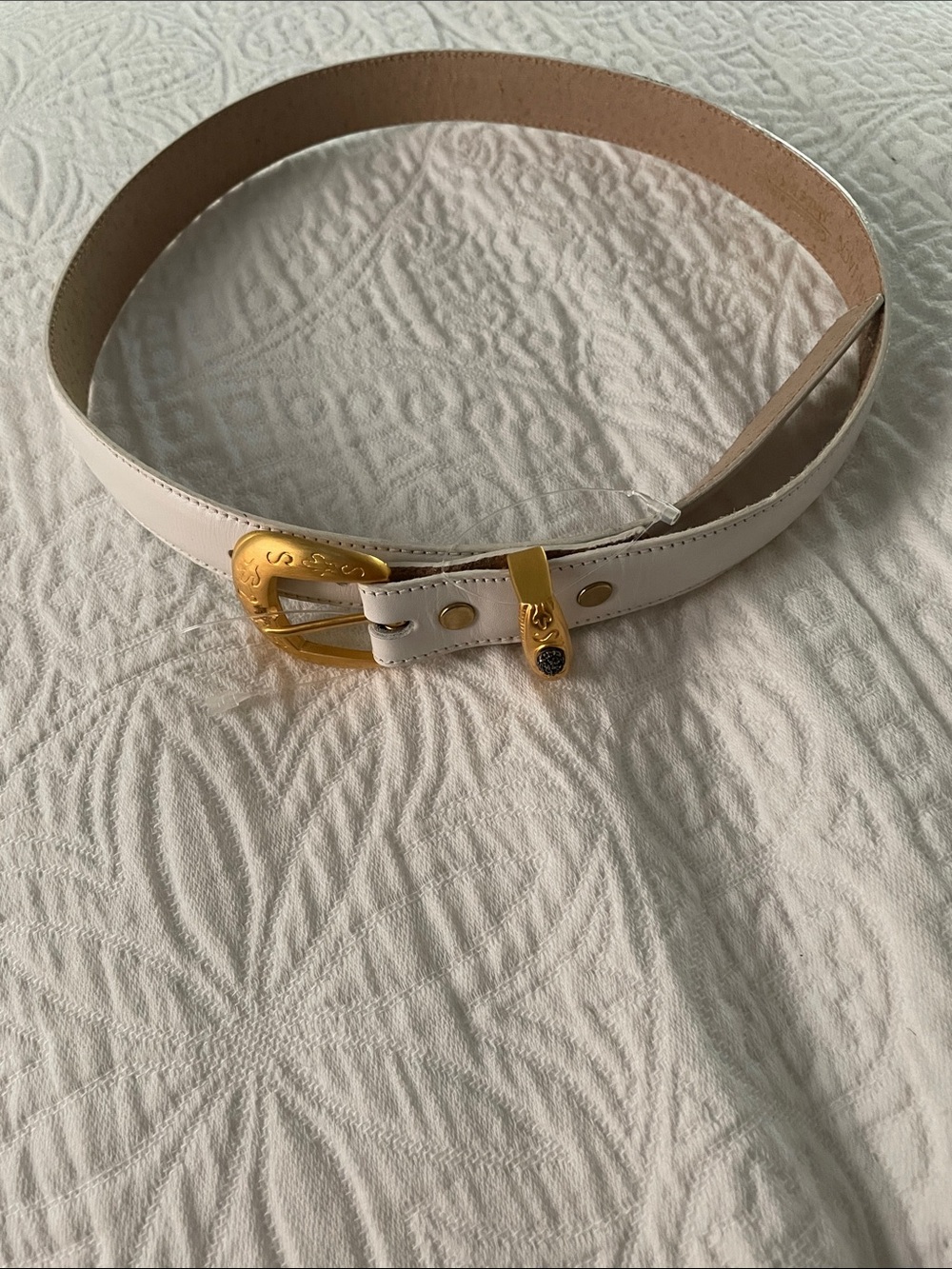 Judith Jack White Women's Leather Belt with Gold Buckle